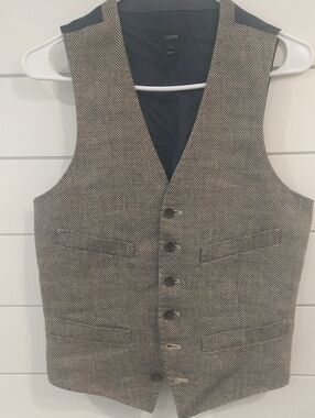 J. Crew Men's Herringbone Brown Wool Blend Vest XS